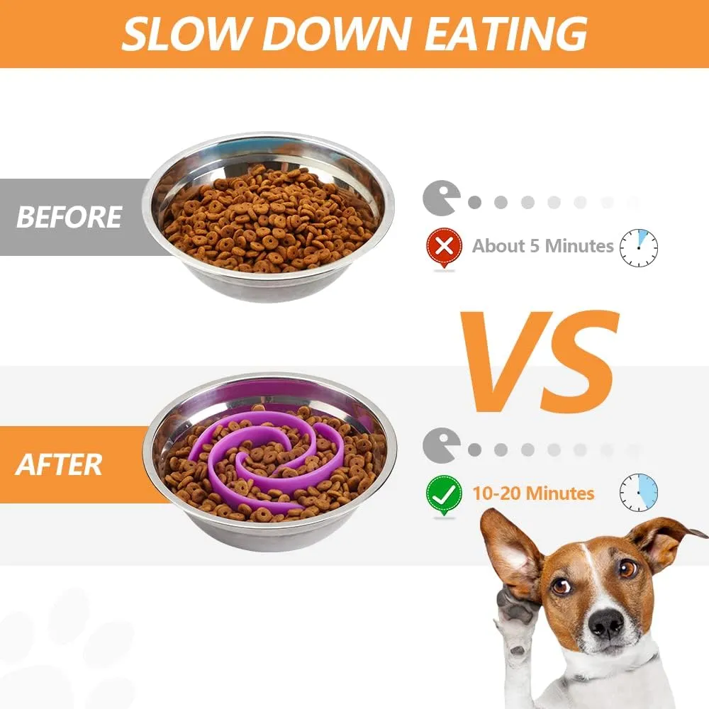 Slow Feeder Dog Bowls Insert, Animire Soft Silicone Slow Eating Dog Food Bowl for Small, Medium and Large Dogs, Compatible with Regular and Elevated Bowls
