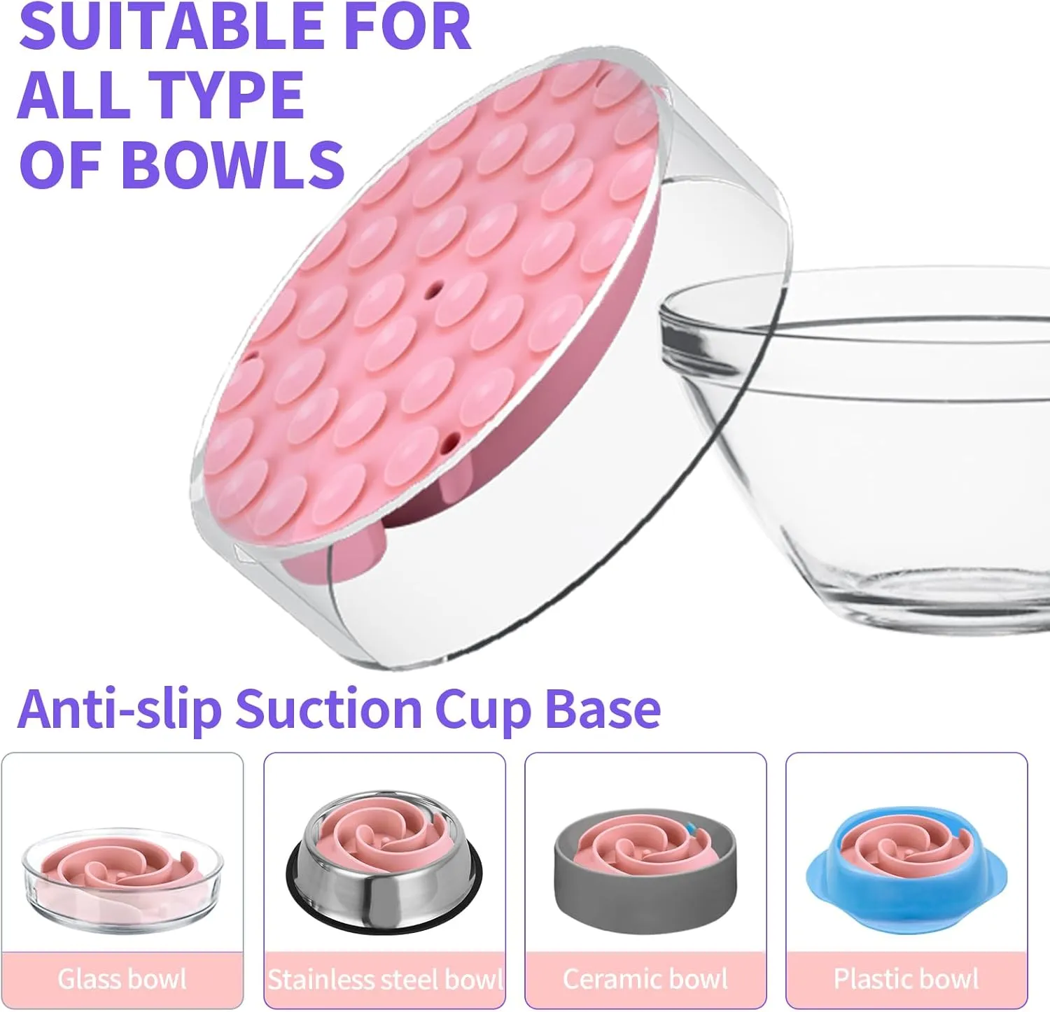 Slow Feeder Dog Bowls Insert, Bestalk Soft Silicone Slow Eating Feeder Insert with Suction Cups for Small, Medium and Large Dogs, Fit into Basic and Elevated Dog Bowls, Pink