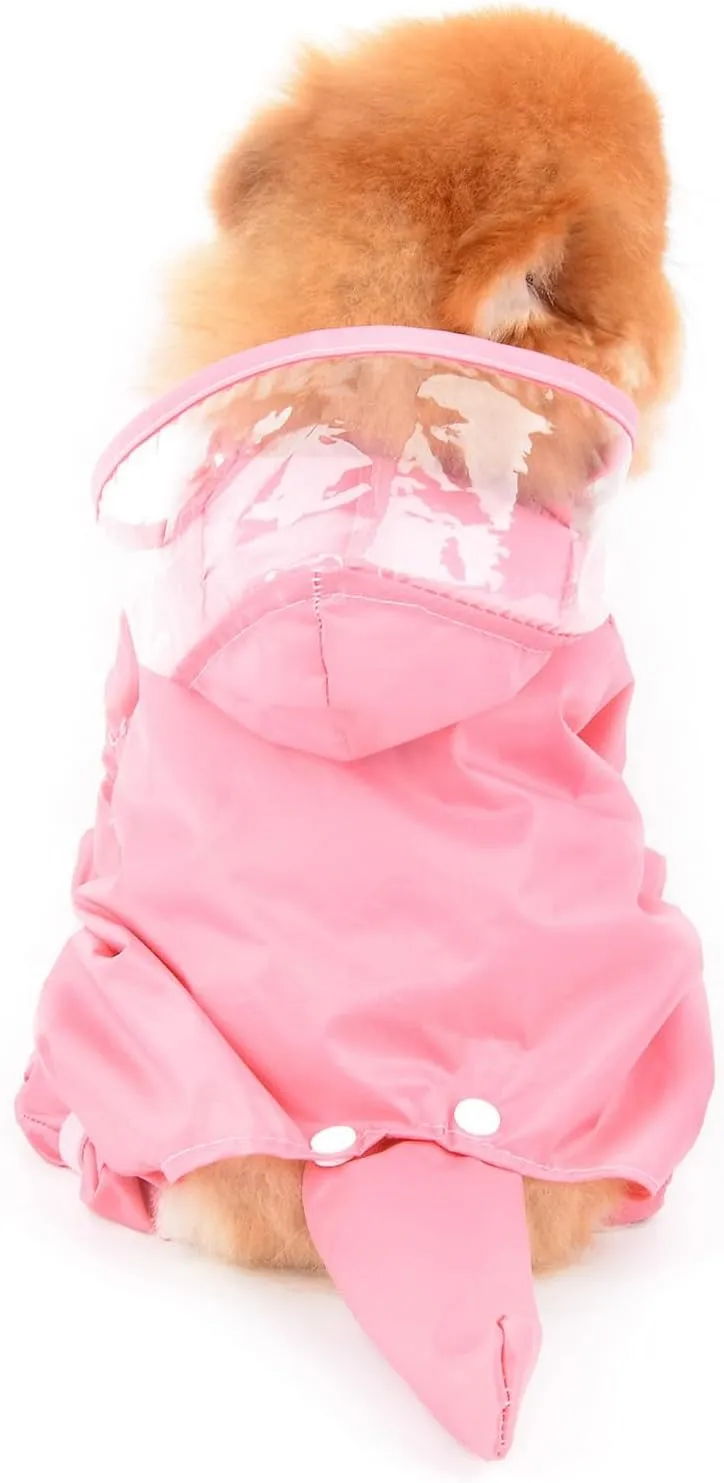 SMALLLEE_LUCKY_STORE Cute Raincoat for Small Dogs with Hood and Boots Detachable Tail Puppy Botton Down Rain Jacket Full Boby 4 Leg Jumpsuit Waterproof Lightweight Clothes,Pink,XL