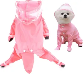 SMALLLEE_LUCKY_STORE Cute Raincoat for Small Dogs with Hood and Boots Detachable Tail Puppy Botton Down Rain Jacket Full Boby 4 Leg Jumpsuit Waterproof Lightweight Clothes,Pink,XL