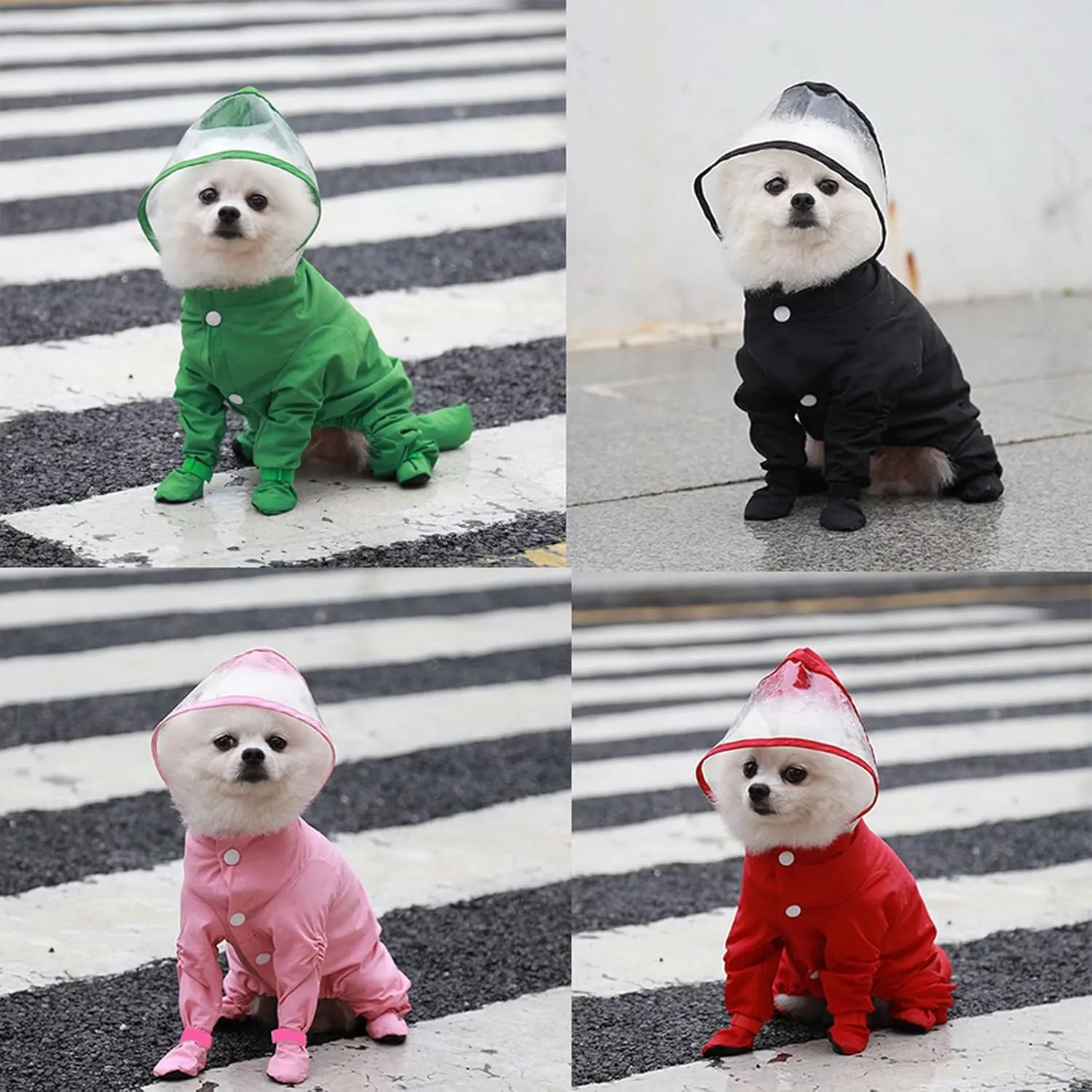 SMALLLEE_LUCKY_STORE Cute Raincoat for Small Dogs with Hood and Boots Detachable Tail Puppy Botton Down Rain Jacket Full Boby 4 Leg Jumpsuit Waterproof Lightweight Clothes,Pink,XL