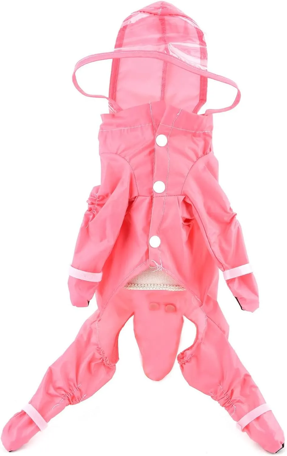SMALLLEE_LUCKY_STORE Cute Raincoat for Small Dogs with Hood and Boots Detachable Tail Puppy Botton Down Rain Jacket Full Boby 4 Leg Jumpsuit Waterproof Lightweight Clothes,Pink,XL