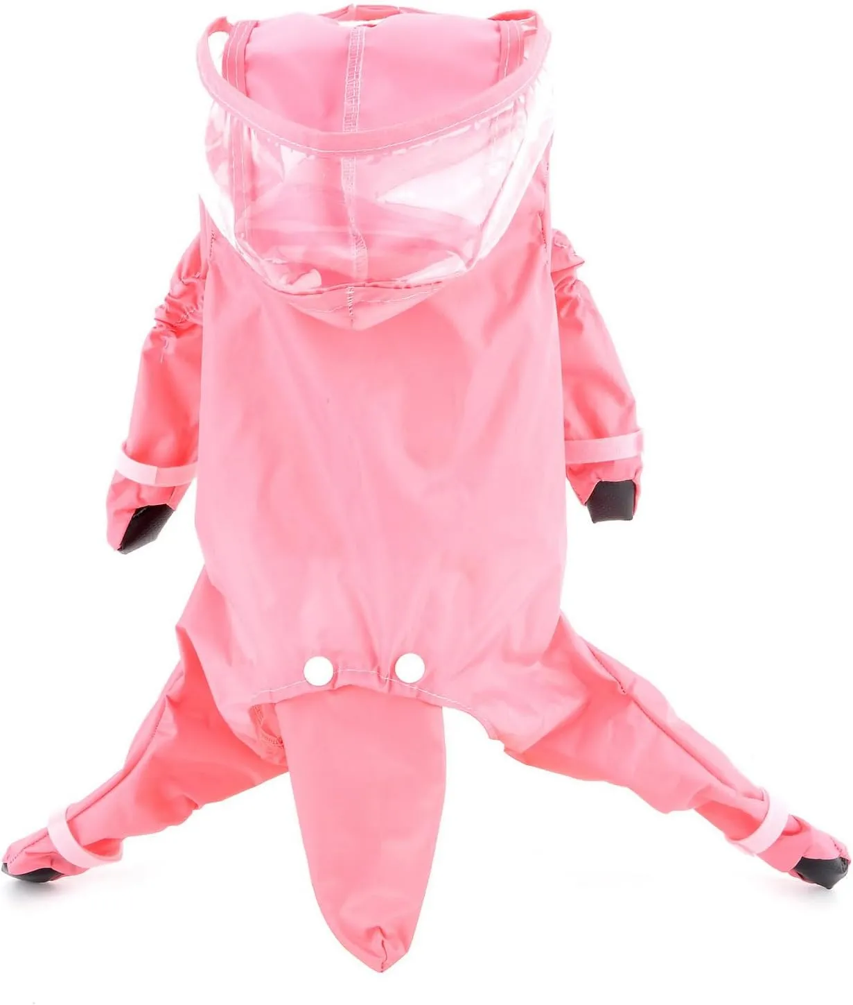 SMALLLEE_LUCKY_STORE Cute Raincoat for Small Dogs with Hood and Boots Detachable Tail Puppy Botton Down Rain Jacket Full Boby 4 Leg Jumpsuit Waterproof Lightweight Clothes,Pink,XL