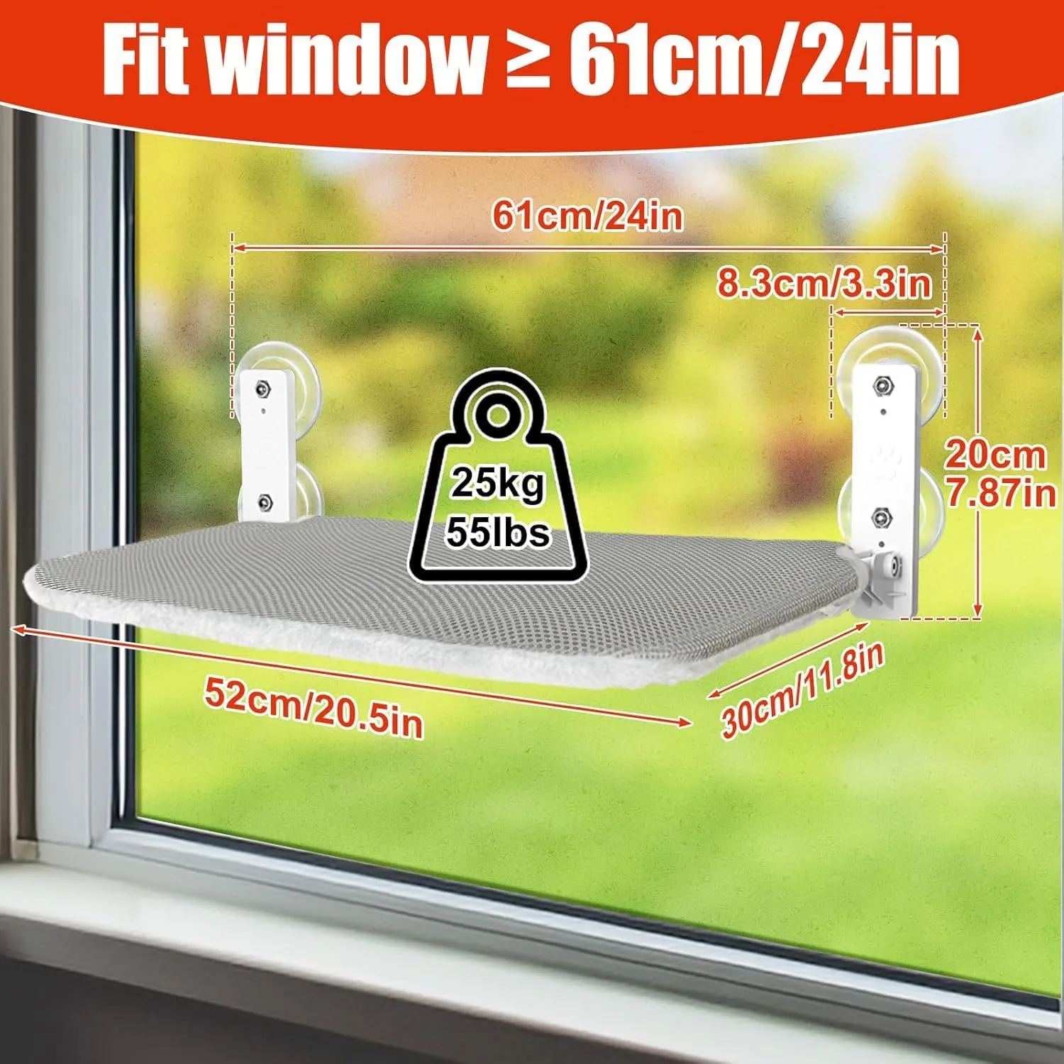 Sunhoo 2PCS Cat Window Hammock Perch Cordless Window Sill Seat Bed Foldable Kitty Lounger Indoor Cats Shelf Stable Upgraded Suction Cup Easy Assembly 20.5 * 11.8in Hold Up to 55lbs (Light Gray, M)
