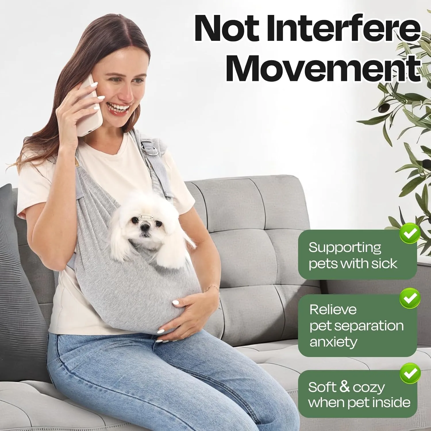 Supet Dog Sling Carrier for Small Dogs, Anti-Anxiety Hands-Free Cat Sling Carrier, Soft Cotton Front Facing Dog Carrier, Adjustable Swaddle Wrap, Reducing Back Neck Pain(Regular, Grey)