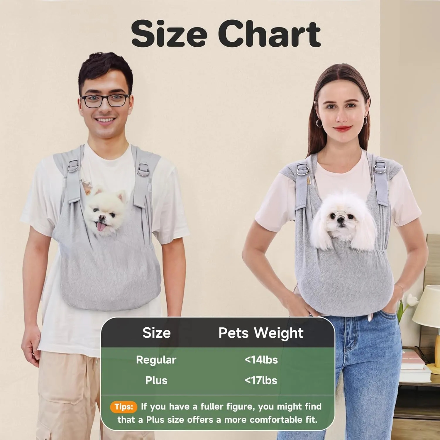 Supet Dog Sling Carrier for Small Dogs, Anti-Anxiety Hands-Free Cat Sling Carrier, Soft Cotton Front Facing Dog Carrier, Adjustable Swaddle Wrap, Reducing Back Neck Pain(Regular, Grey)