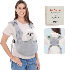 Supet Dog Sling Carrier for Small Dogs, Anti-Anxiety Hands-Free Cat Sling Carrier, Soft Cotton Front Facing Dog Carrier, Adjustable Swaddle Wrap, Reducing Back Neck Pain(Regular, Grey)
