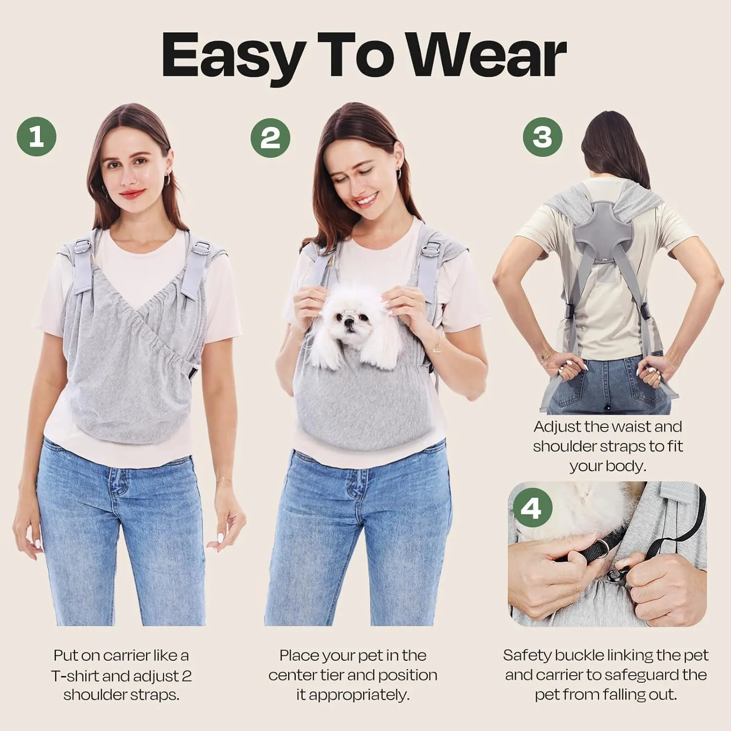 Supet Dog Sling Carrier for Small Dogs, Anti-Anxiety Hands-Free Cat Sling Carrier, Soft Cotton Front Facing Dog Carrier, Adjustable Swaddle Wrap, Reducing Back Neck Pain(Regular, Grey)