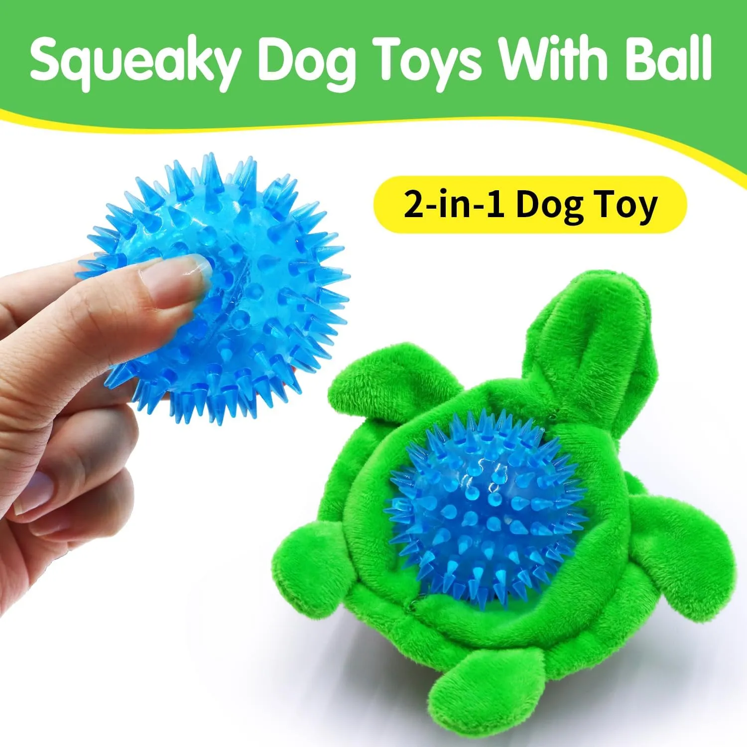 Turtle Small Dog Squeaky Toys with Ball - Loud 2-in-1 Plush Interactive Toy, BPA-Free Rubber Core, Non-Toxic Chew Toy for Teeth Cleaning, Ideal for Small and Medium Breeds
