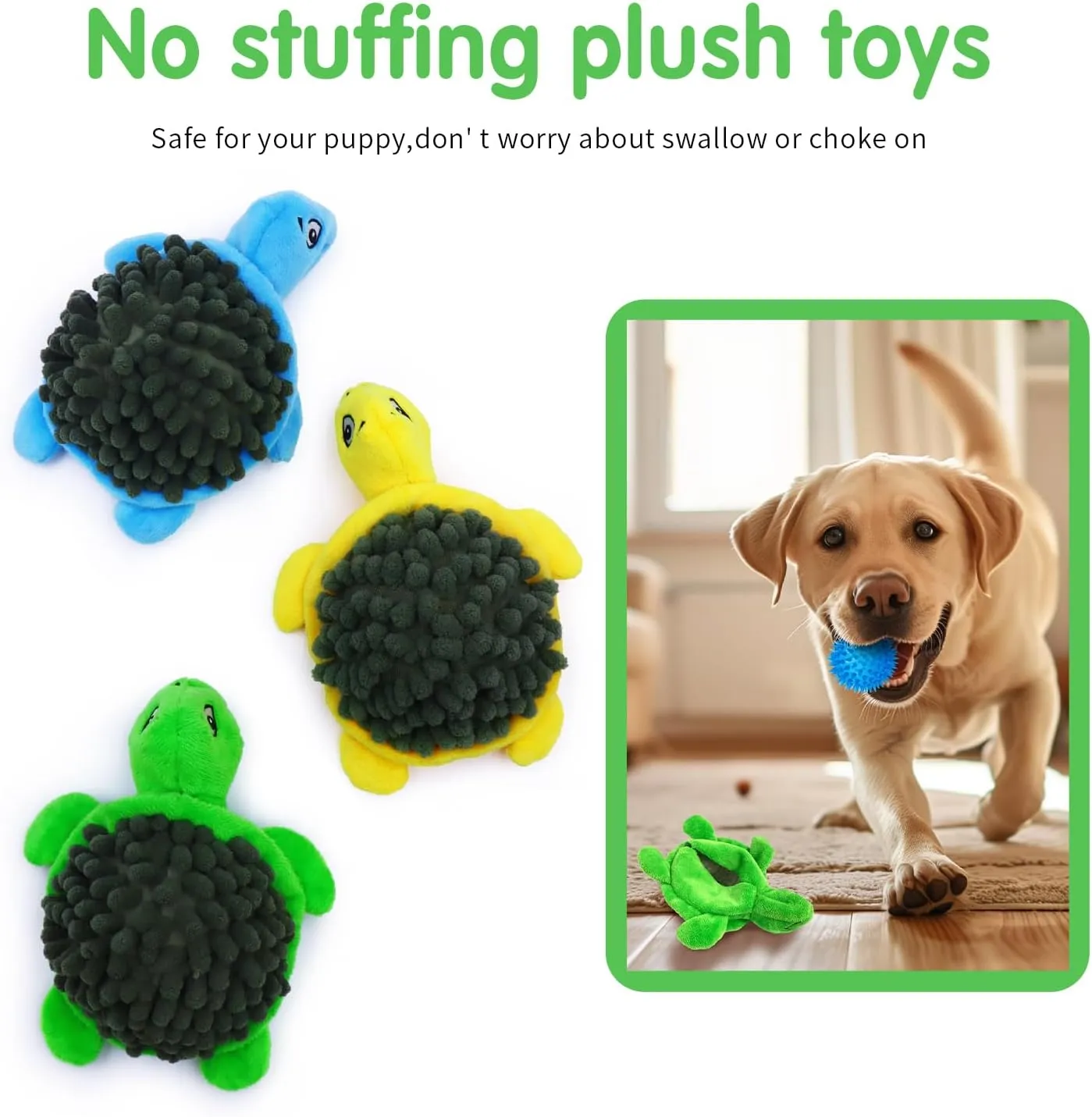 Turtle Small Dog Squeaky Toys with Ball - Loud 2-in-1 Plush Interactive Toy, BPA-Free Rubber Core, Non-Toxic Chew Toy for Teeth Cleaning, Ideal for Small and Medium Breeds