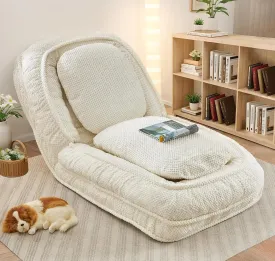 Upholstered Human Dog Bed for Adult & Pets, Convertible Lazy Sofa Bed with 5 Adjustable Position, Comfy Tatami Bean Bag Lounge Chair with 2 Soft Pillows for Bedroom Living Room Office (Beige)