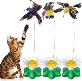Vinsot 3 Pcs Electric Teasing Cat Toy Flying Interactive Cat Toy Automatic 360 Rotating Kitten Play Chase Supplies with 6 Pcs Replacement Head with Wire(Hummingbird)