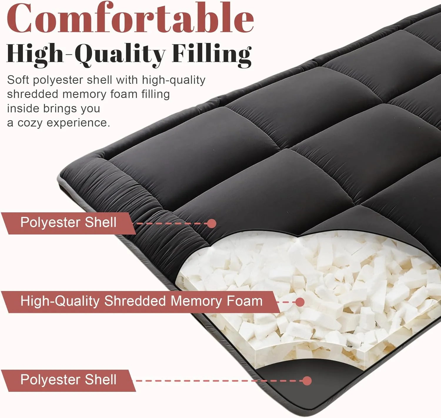 WhatsBedding Japanese Floor Mattress Futon Mattress 3" Black Tatami Mat Shredded Memory Foam Filled Sleeping Pad, Foldable & Portable Roll Up Lounger Camping Bed for Kids and Adult,Twin Size 39"x 80"