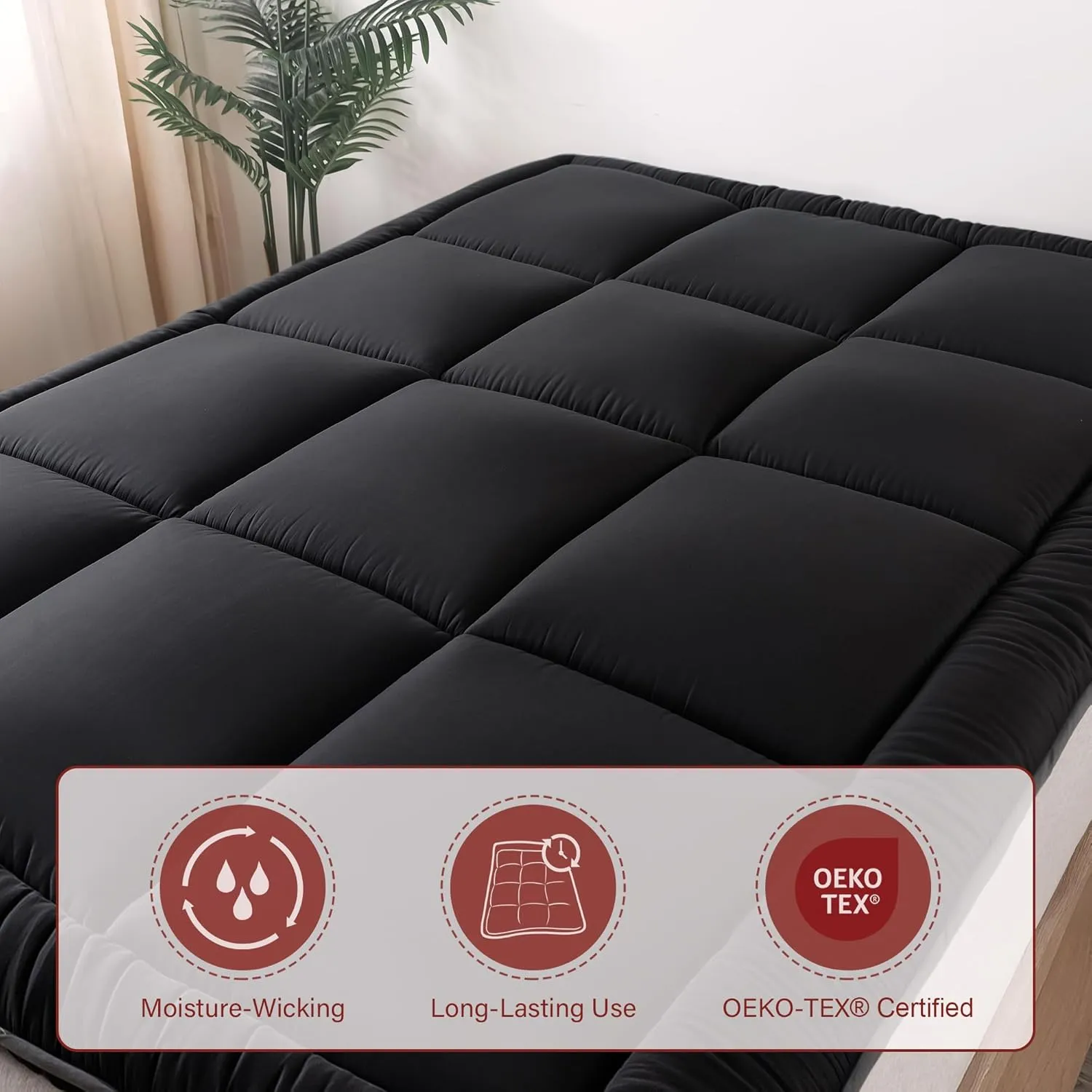 WhatsBedding Japanese Floor Mattress Futon Mattress 3" Black Tatami Mat Shredded Memory Foam Filled Sleeping Pad, Foldable & Portable Roll Up Lounger Camping Bed for Kids and Adult,Twin Size 39"x 80"